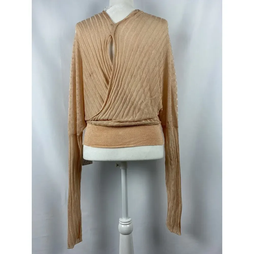 FREE PEOPLE Womens Orange Long Sleeve Surplice Neckline Top Size L A002083 - Picture 4 of 6